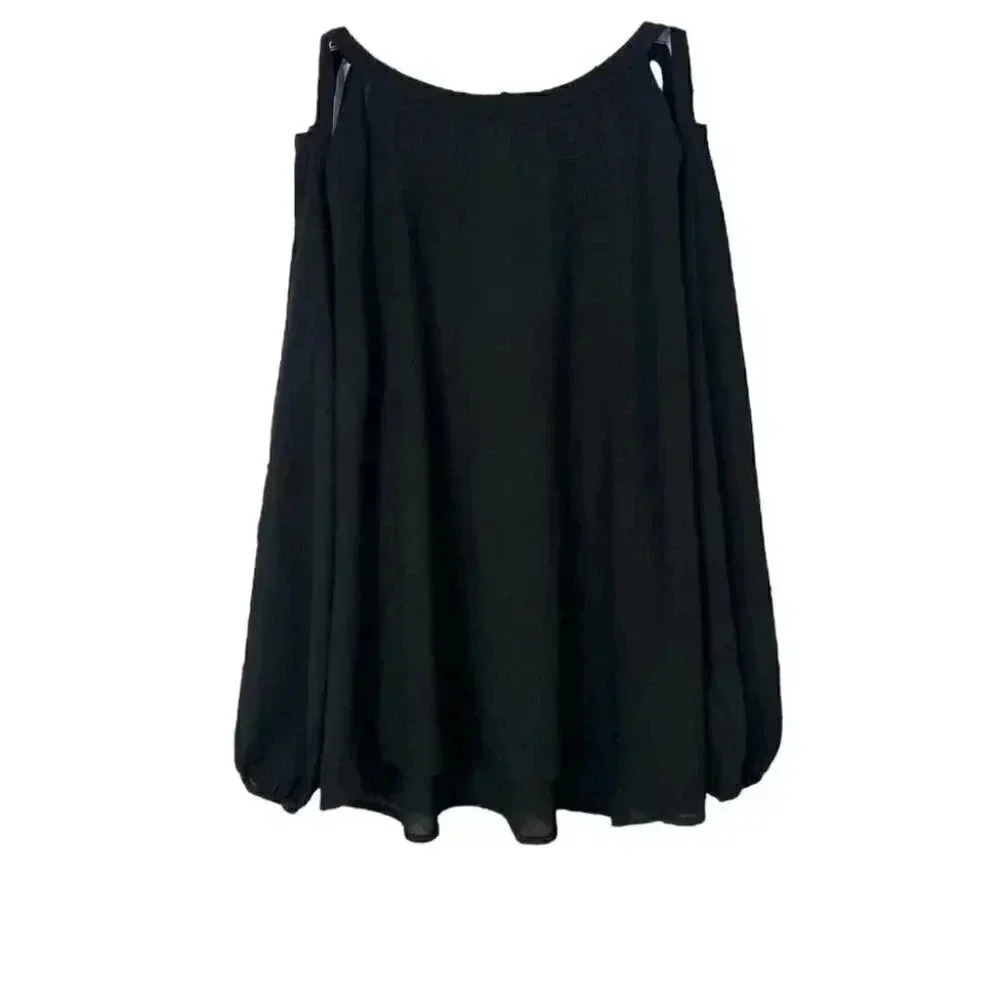 Forever 21 Plus Black Cold Shoulder Caged Back Peasant Blouse Top